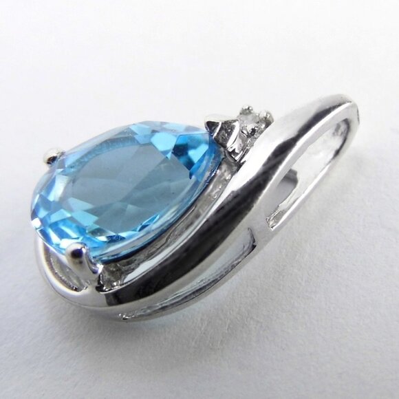 2.00 ctt Blue Topaz & DIAMOND 10KW GOLD Pendant - Picture 4 of 7